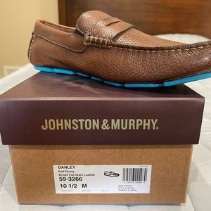Johnston & Murphy perforated brown penny loafers
